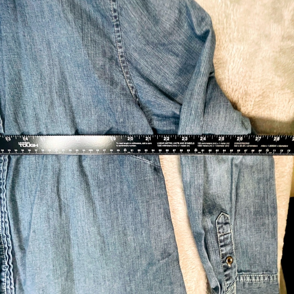 Denim Tunic Shirt Dress Blue Long Sleeve Button Up Pintuck Pleat Cotton 35" L - Picture 7 of 11